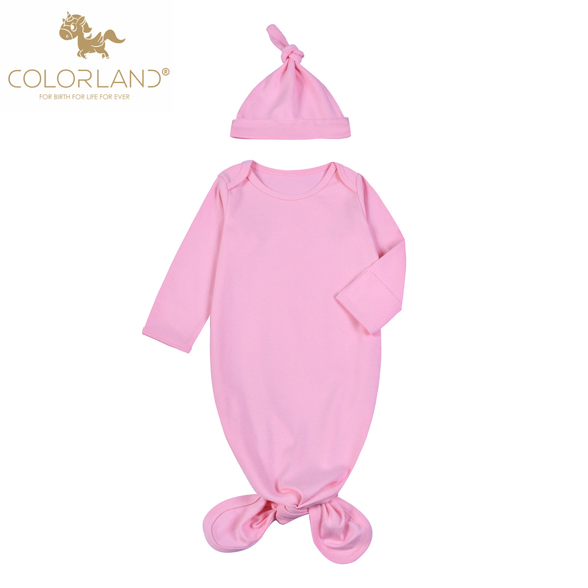 Knot Long Sleeves Sleeper Gown Hat Set [ Pink]
