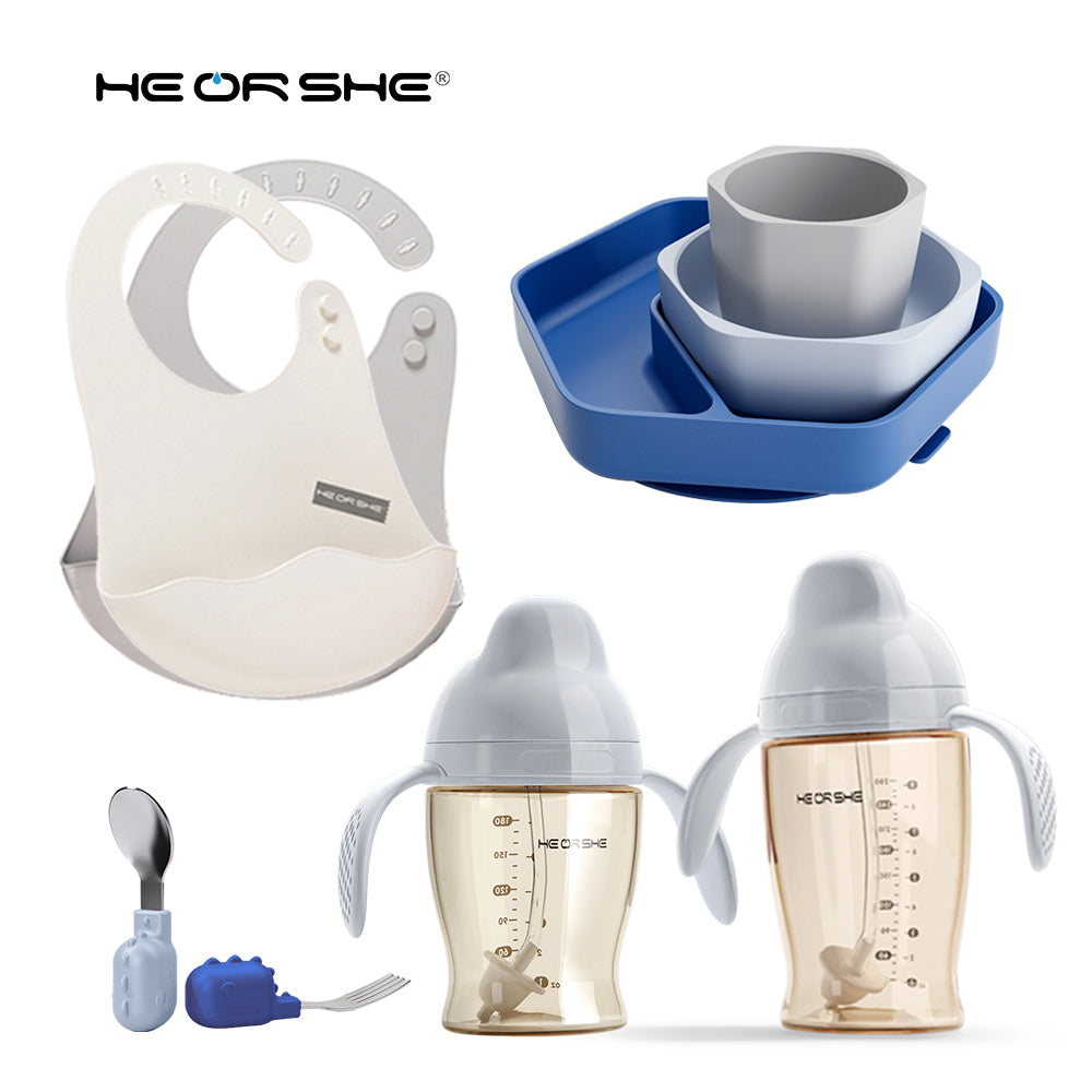 BLUE Feeding Set & Dental Sippy Cup Set [SET A]