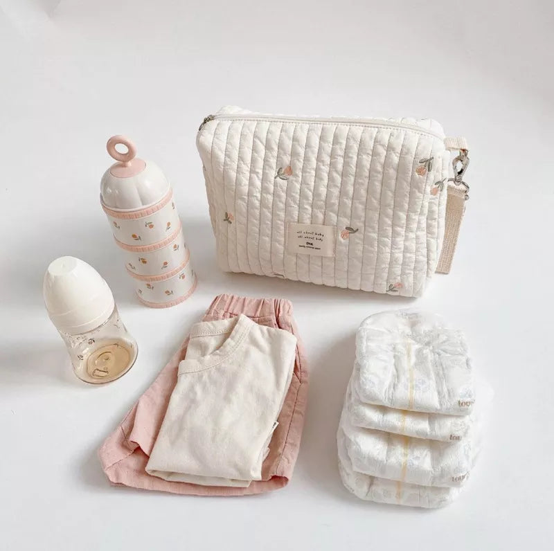 Cherry - Embroidery Quilted Stroller/ Diaper Storage/Organizer Bag [Korean Style]
